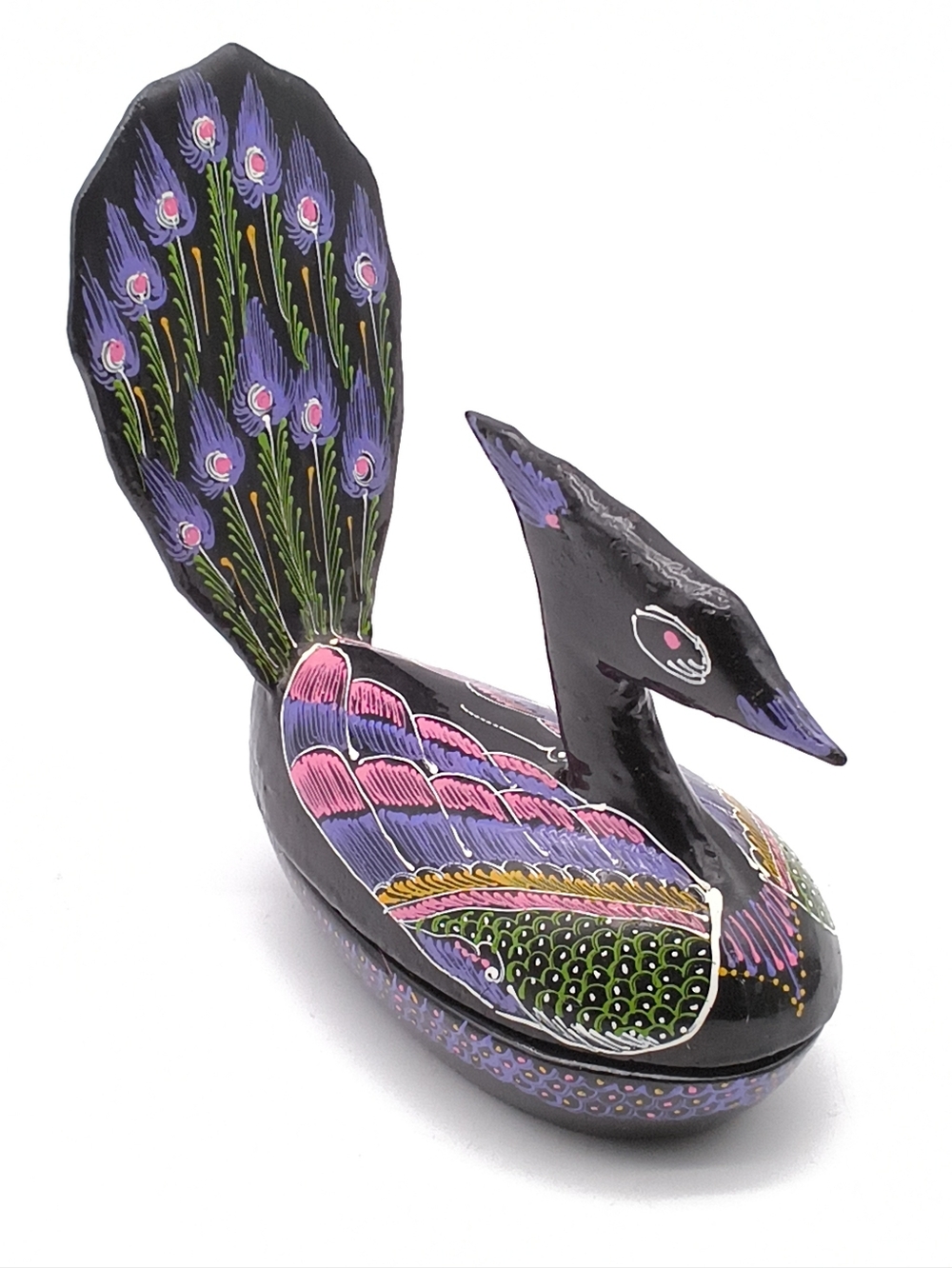 Vintage Hand-Painted Lacquerware Peacock Trinket Box